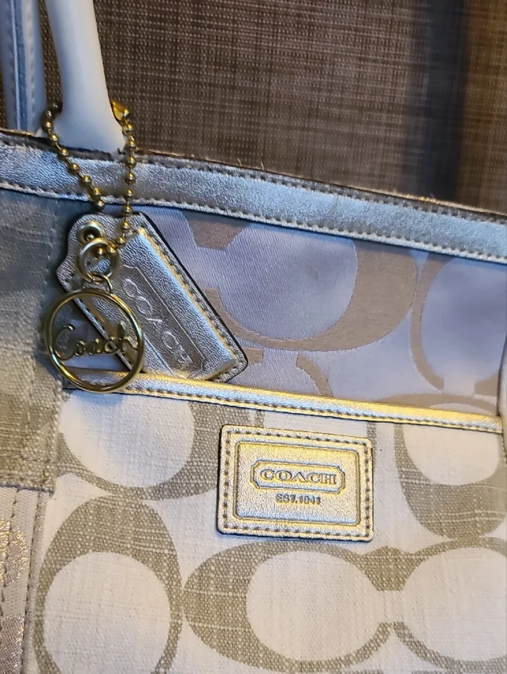 Coach Cream Signature Patchwork Shoulder Bag with Gold Accents - Picture 3 of 16